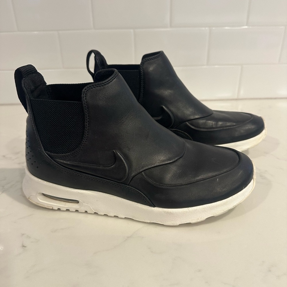 Nike Black Slip-On Air Max Thea Leather Sneakers with White Sole